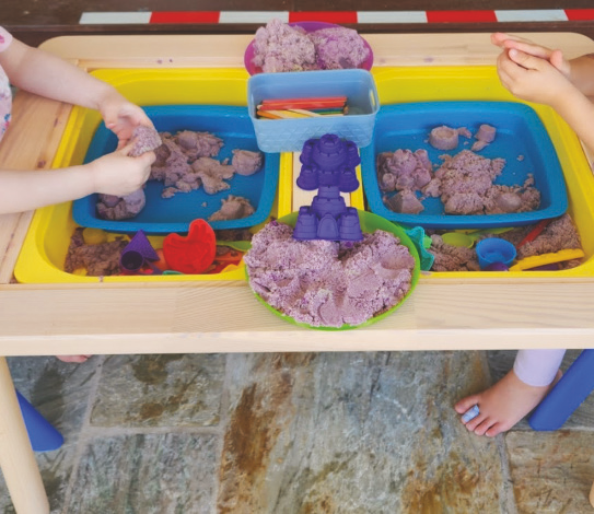 Kinetic sand for 2 with accessories in 2  Ikea tubs.